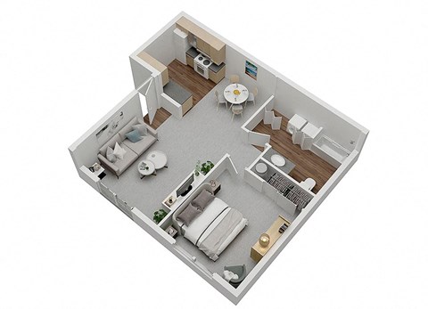Floor plan for 1 bed, 1 bath, 738 sqft